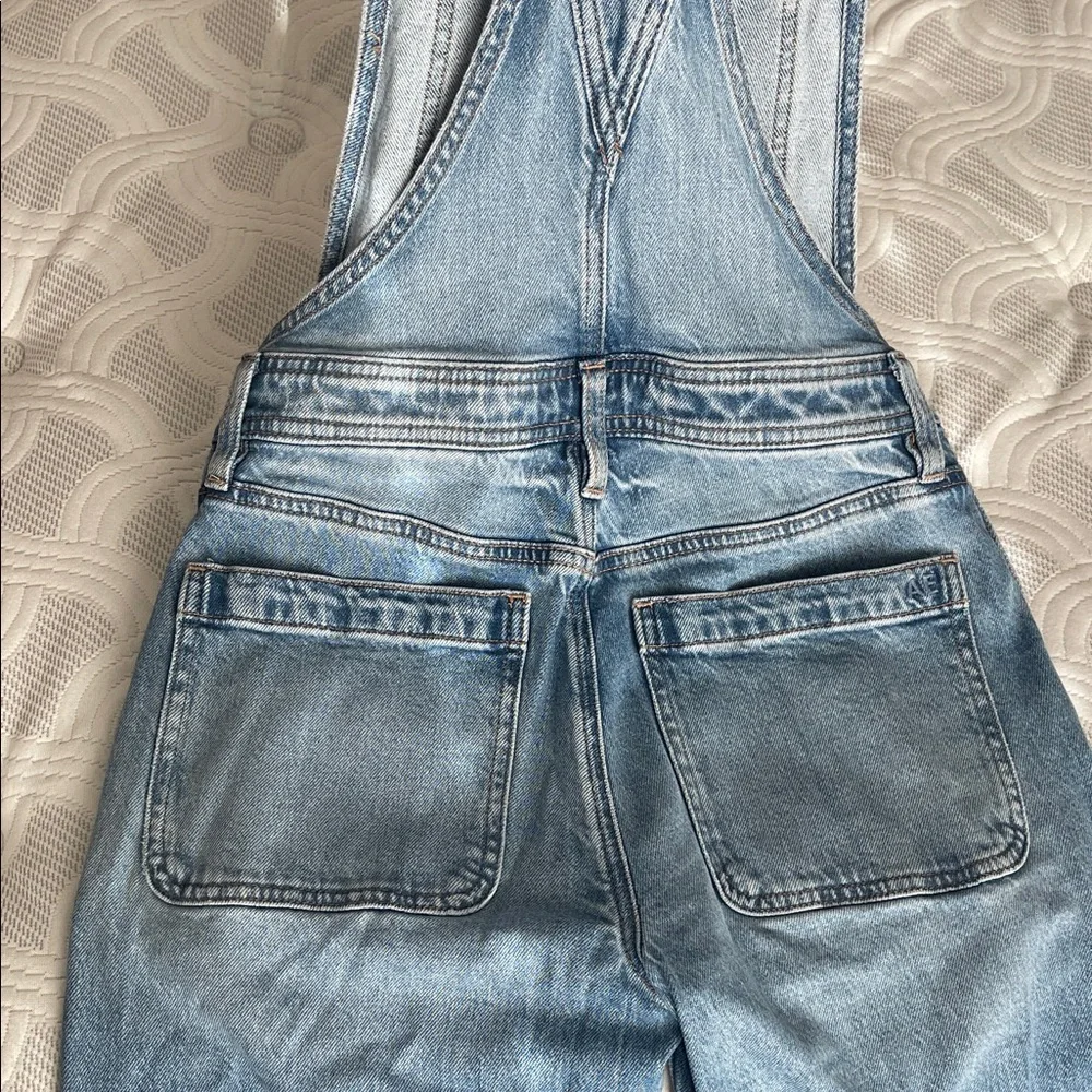 American Eagle Blue Denim Wide-Leg Overalls - Picture 3 of 5